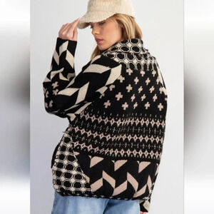 New Easel Ethnic Printed Knit Sweater Cardigan